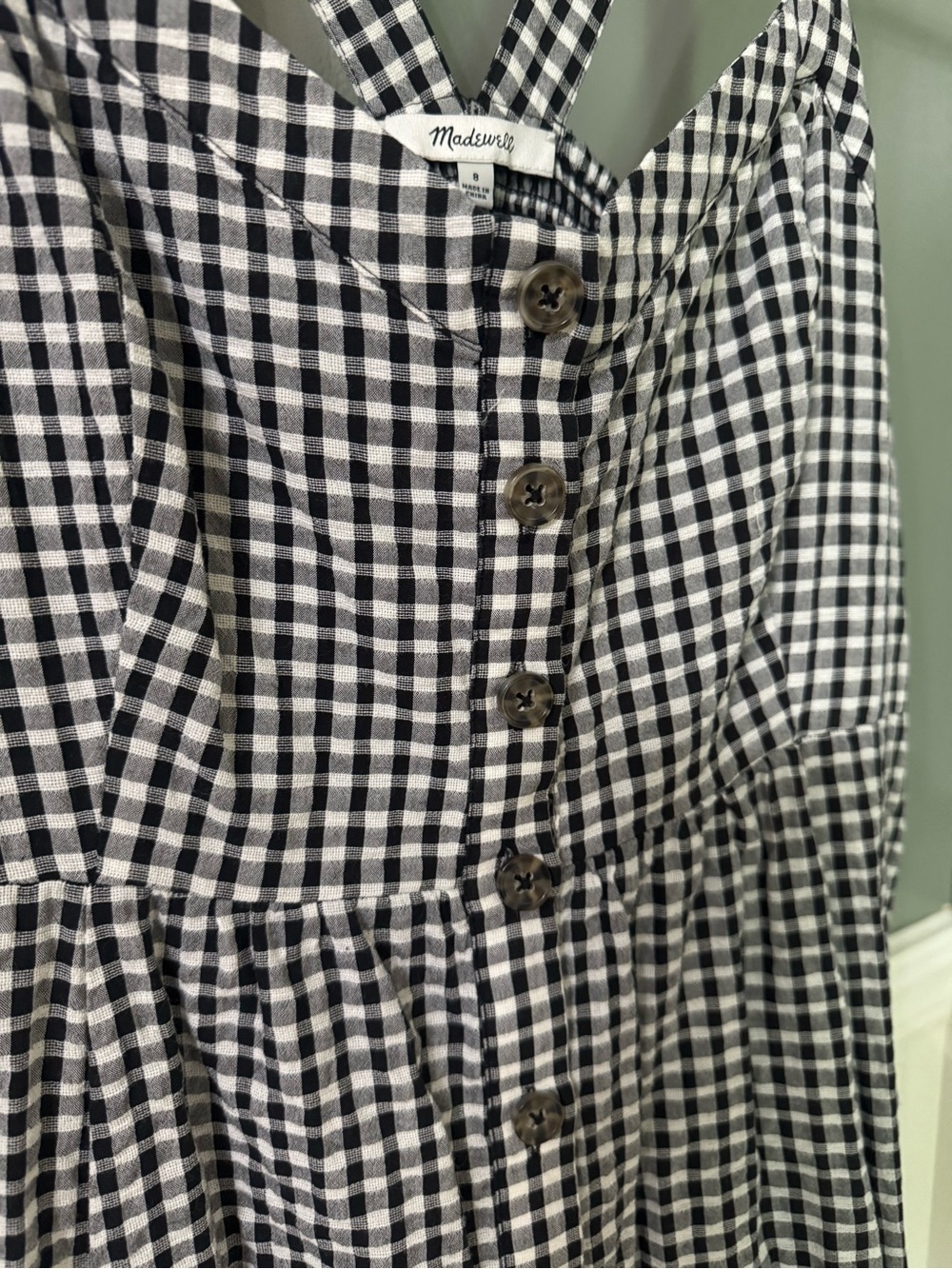 Madewell Black & White Gingham Smocked Back Sundress with Straps - Picture 3 of 7